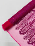 GLITTER FEATHER DAMASK DESIGN MESH LACE FABRIC (By The Yard) - New Creations Fabric & Foam Inc