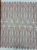 GLITTER FEATHER DAMASK DESIGN MESH LACE FABRIC (By The Yard) - New Creations Fabric & Foam Inc