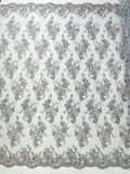 GORGEUS BEADED LACE ON MESH FABRIC (By The Yard) - New Creations Fabric & Foam Inc