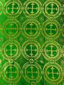 Green/Gold - SQUARE METALLIC CROSS JACQUARD SATIN - New Creations Fabric & Foam Inc