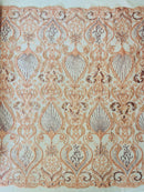 HEAVY DAMASK BEADED LACE (By The Yard) - New Creations Fabric & Foam Inc