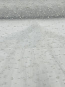 Heavy Scattered Pearls Studded Mesh Fabric| New Creations Fabric & Foam Inc. - New Creations Fabric & Foam Inc