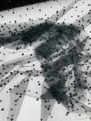 Heavy Scattered Pearls Studded Mesh Fabric| New Creations Fabric & Foam Inc. - New Creations Fabric & Foam Inc