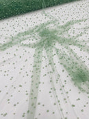 Heavy Scattered Pearls Studded Mesh Fabric| New Creations Fabric & Foam Inc. - New Creations Fabric & Foam Inc