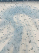 Heavy Scattered Pearls Studded Mesh Fabric| New Creations Fabric & Foam Inc. - New Creations Fabric & Foam Inc
