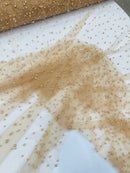 Heavy Scattered Pearls Studded Mesh Fabric| New Creations Fabric & Foam Inc. - New Creations Fabric & Foam Inc