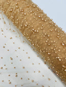Heavy Scattered Pearls Studded Mesh Fabric| New Creations Fabric & Foam Inc. - New Creations Fabric & Foam Inc