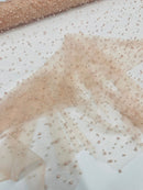 Heavy Scattered Pearls Studded Mesh Fabric| New Creations Fabric & Foam Inc. - New Creations Fabric & Foam Inc