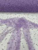 Heavy Scattered Pearls Studded Mesh Fabric| New Creations Fabric & Foam Inc. - New Creations Fabric & Foam Inc