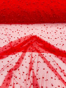 Heavy Scattered Pearls Studded Mesh Fabric| New Creations Fabric & Foam Inc. - New Creations Fabric & Foam Inc