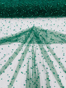 Heavy Scattered Pearls Studded Mesh Fabric| New Creations Fabric & Foam Inc. - New Creations Fabric & Foam Inc