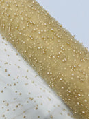 Heavy Scattered Pearls Studded Mesh Fabric| New Creations Fabric & Foam Inc. - New Creations Fabric & Foam Inc