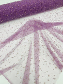 Heavy Scattered Pearls Studded Mesh Fabric| New Creations Fabric & Foam Inc. - New Creations Fabric & Foam Inc