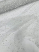 Heavy Scattered Pearls Studded Mesh Fabric| New Creations Fabric & Foam Inc. - New Creations Fabric & Foam Inc