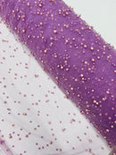 Heavy Scattered Pearls Studded Mesh Fabric| New Creations Fabric & Foam Inc. - New Creations Fabric & Foam Inc