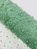 Heavy Scattered Pearls Studded Mesh Fabric| New Creations Fabric & Foam Inc. - New Creations Fabric & Foam Inc