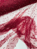 Heavy Scattered Pearls Studded Mesh Fabric| New Creations Fabric & Foam Inc. - New Creations Fabric & Foam Inc