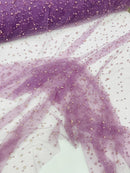 Heavy Scattered Pearls Studded Mesh Fabric| New Creations Fabric & Foam Inc. - New Creations Fabric & Foam Inc