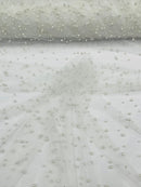 Heavy Scattered Pearls Studded Mesh Fabric| New Creations Fabric & Foam Inc. - New Creations Fabric & Foam Inc