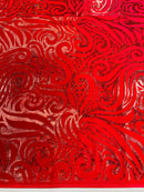 Holographic Foil Tribal Flame Design On A Stretch Velvet 58" Wide| New Creations Fabric & Foam Inc. - New Creations Fabric & Foam Inc
