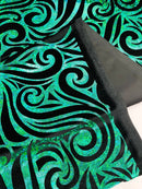 Holographic Foil Tribal Flame Design On A Stretch Velvet 58" Wide| New Creations Fabric & Foam Inc. - New Creations Fabric & Foam Inc