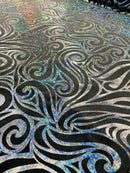 Holographic Foil Tribal Flame Design On A Stretch Velvet 58" Wide| New Creations Fabric & Foam Inc. - New Creations Fabric & Foam Inc