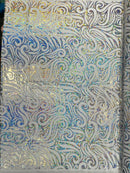 Holographic Foil Tribal Flame Design On A Stretch Velvet 58" Wide| New Creations Fabric & Foam Inc. - New Creations Fabric & Foam Inc