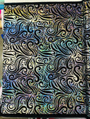 Holographic Foil Tribal Flame Design On A Stretch Velvet 58" Wide| New Creations Fabric & Foam Inc. - New Creations Fabric & Foam Inc