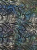 Holographic Foil Tribal Flame Design On A Stretch Velvet 58" Wide| New Creations Fabric & Foam Inc. - New Creations Fabric & Foam Inc