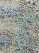 Holographic Foil Tribal Flame Design On A Stretch Velvet 58" Wide| New Creations Fabric & Foam Inc. - New Creations Fabric & Foam Inc