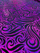 Holographic Foil Tribal Flame Design On A Stretch Velvet 58" Wide| New Creations Fabric & Foam Inc. - New Creations Fabric & Foam Inc