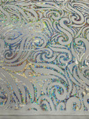 Holographic Foil Tribal Flame Design On A Stretch Velvet 58" Wide| New Creations Fabric & Foam Inc. - New Creations Fabric & Foam Inc