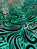 Holographic Foil Tribal Flame Design On A Stretch Velvet 58" Wide| New Creations Fabric & Foam Inc. - New Creations Fabric & Foam Inc