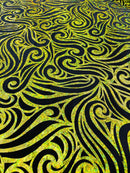 Holographic Foil Tribal Flame Design On A Stretch Velvet 58" Wide| New Creations Fabric & Foam Inc. - New Creations Fabric & Foam Inc