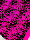 Hot Rod Tricot Holographic 4 Way Spandex with Black Red Flocking Flames Glitter Fabric - New Creations Fabric & Foam Inc