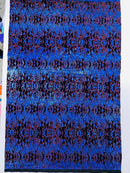 Hot Rod Tricot Holographic 4 Way Spandex with Black Red Flocking Flames Glitter Fabric - New Creations Fabric & Foam Inc