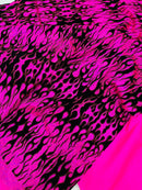 Hot Rod Tricot Holographic 4 Way Spandex with Black Red Flocking Flames Glitter Fabric - New Creations Fabric & Foam Inc
