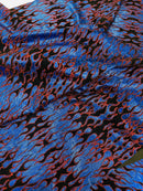 Hot Rod Tricot Holographic 4 Way Spandex with Black Red Flocking Flames Glitter Fabric - New Creations Fabric & Foam Inc