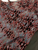 Hot Rod Tricot Holographic 4 Way Spandex with Black Red Flocking Flames Glitter Fabric - New Creations Fabric & Foam Inc