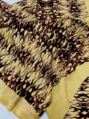 Hot Rod Tricot Holographic 4 Way Spandex with Black Red Flocking Flames Glitter Fabric - New Creations Fabric & Foam Inc