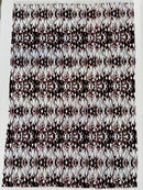 Hot Rod Tricot Holographic 4 Way Spandex with Black Red Flocking Flames Glitter Fabric - New Creations Fabric & Foam Inc