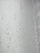 Orquidia 3d floral design embroider with pearls lace 54" Wide| New Creations Fabric & Foam Inc.