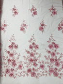 Orquidia 3d floral design embroider with pearls lace 54" Wide| New Creations Fabric & Foam Inc.