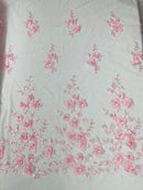 Orquidia 3d floral design embroider with pearls lace 54" Wide| New Creations Fabric & Foam Inc.