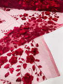 Orquidia 3d floral design embroider with pearls lace 54" Wide| New Creations Fabric & Foam Inc.