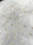 Ivory/Yellow Daisy flowers embroidered lace fabric| New Creations Fabric & Foam Inc. - New Creations Fabric & Foam Inc