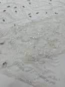 JEWEL VINE BEADED LACE ON MESH FABRIC (By The Yard) - New Creations Fabric & Foam Inc