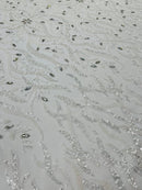 JEWEL VINE BEADED LACE ON MESH FABRIC (By The Yard) - New Creations Fabric & Foam Inc