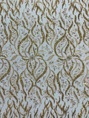 JEWEL VINE BEADED LACE ON MESH FABRIC (By The Yard) - New Creations Fabric & Foam Inc