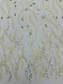 JEWEL VINE BEADED LACE ON MESH FABRIC (By The Yard) - New Creations Fabric & Foam Inc